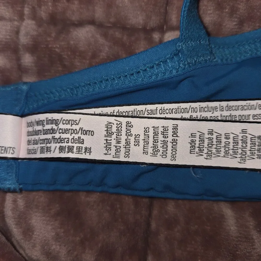 Victoria's Secret T-Shirt Lightly Lined Wireless Bra Blue 36D Comfort Crealean